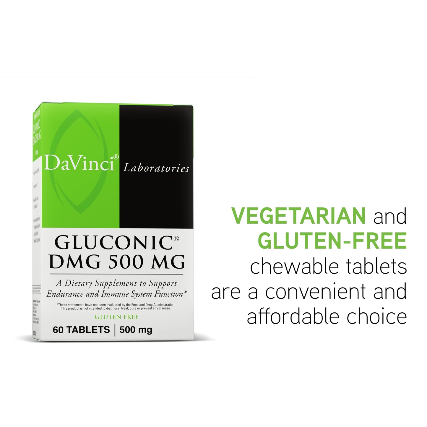 DaVinci Gluconic DMG 500 mg – Endurance & Immune Support, Vegetarian & Gluten-Free, 60 Chewable Tablets