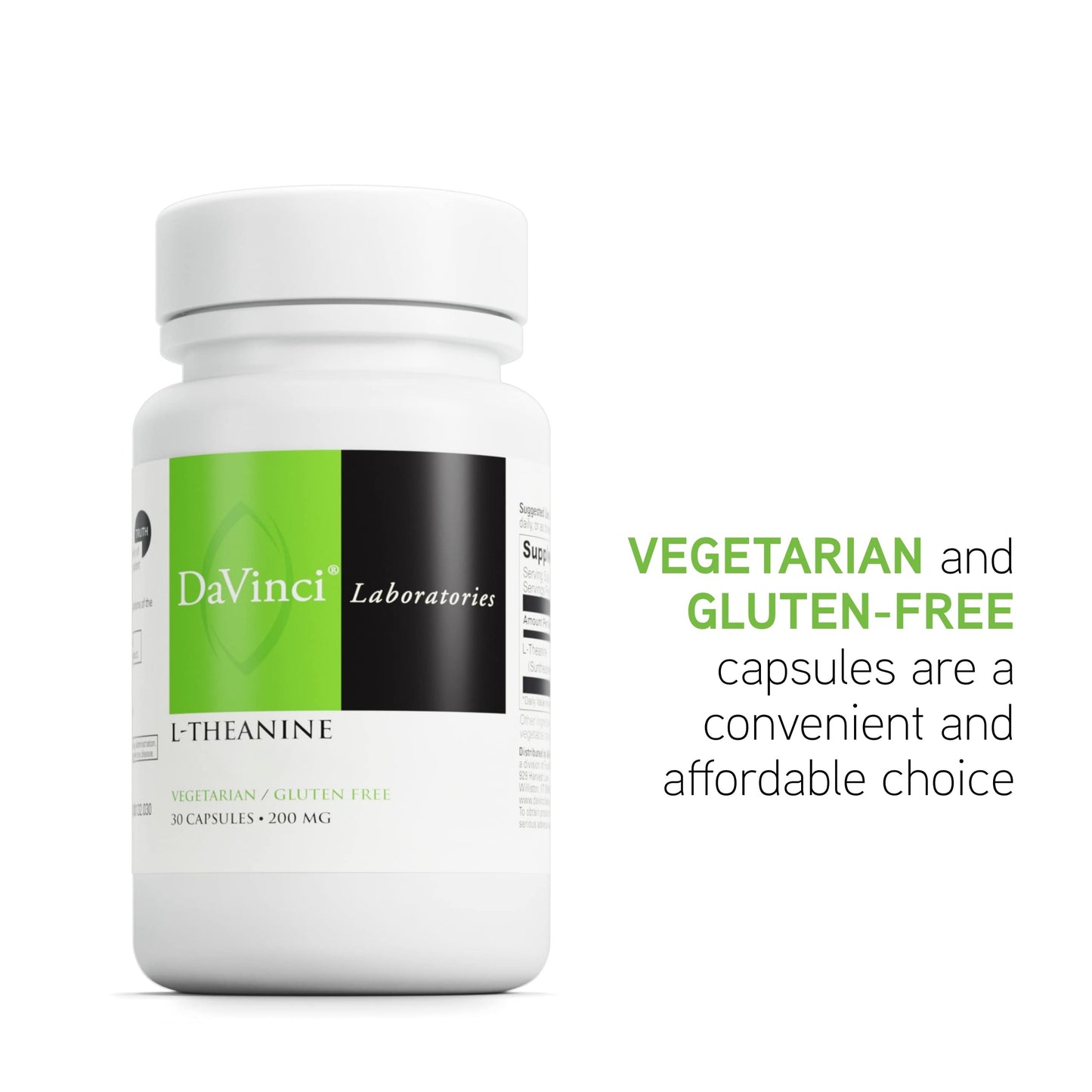 DAVINCI Labs L-Theanine 200 mg | 30 Vegetarian Capsules | Focus & Calm