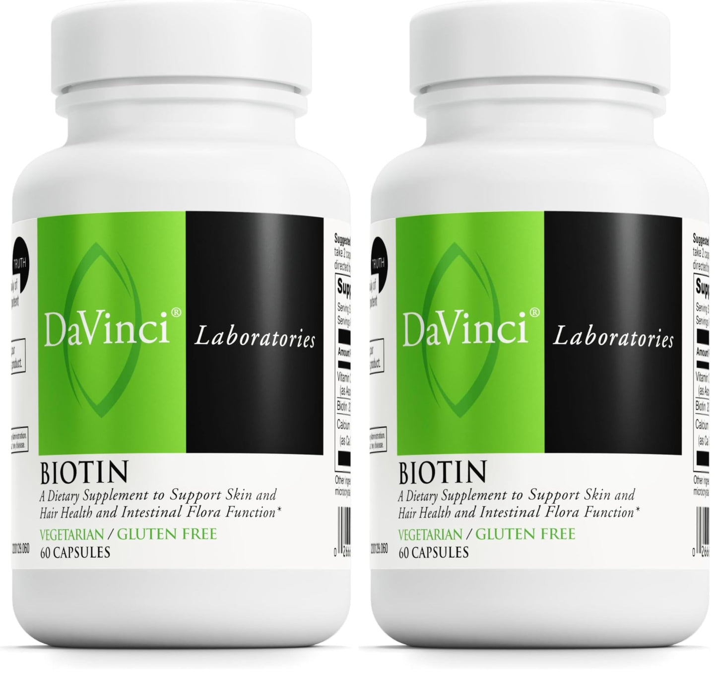 DAVINCI Labs Biotin – Skin, Hair & Nail Health + Intestinal Flora Support – 60 Capsules (Pack of 2)