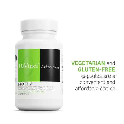 DAVINCI Labs Biotin – Skin, Hair & Nail Health + Intestinal Flora Support – 60 Capsules (Pack of 2)
