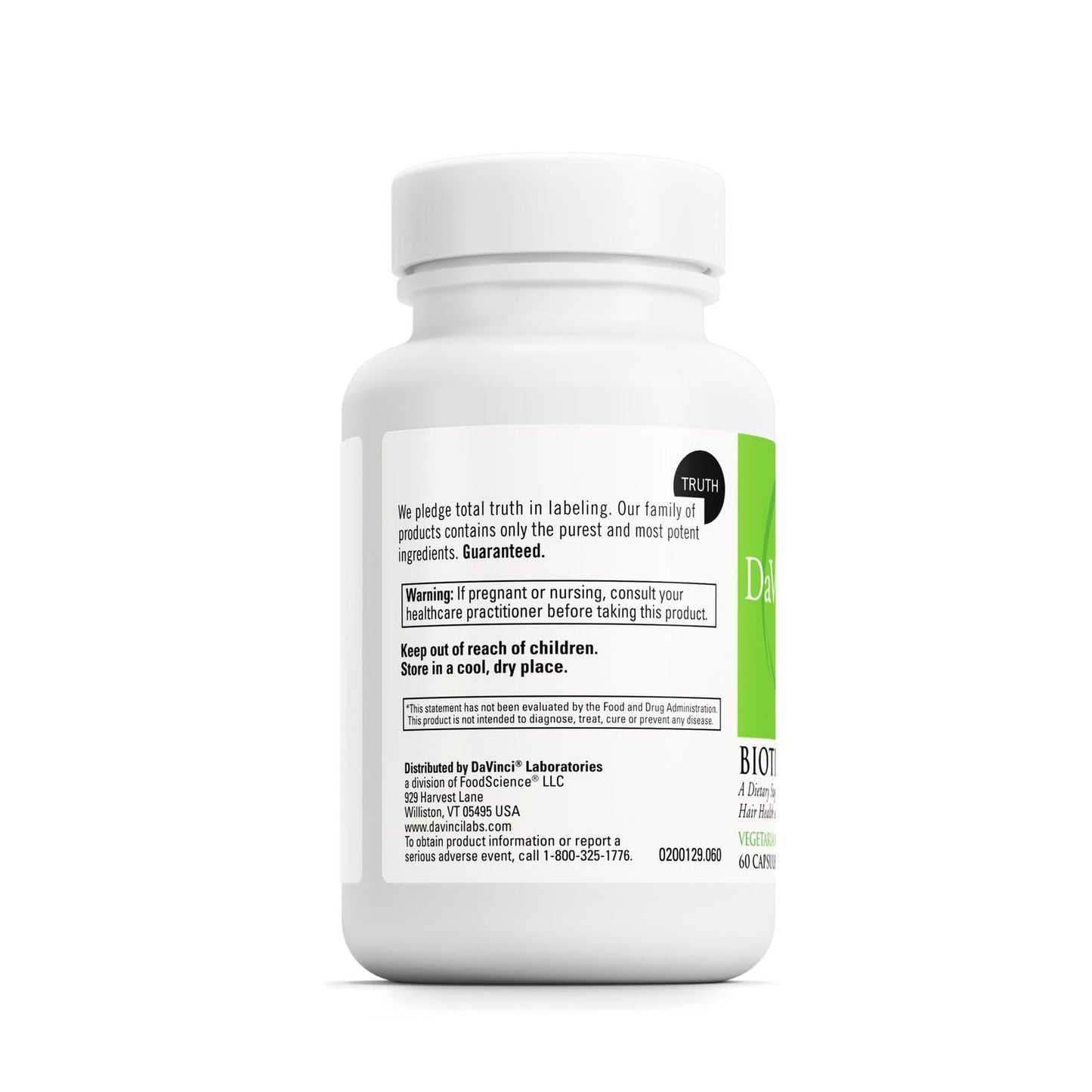 DAVINCI Labs Biotin – Skin, Hair & Nail Health + Intestinal Flora Support – 60 Capsules (Pack of 2)