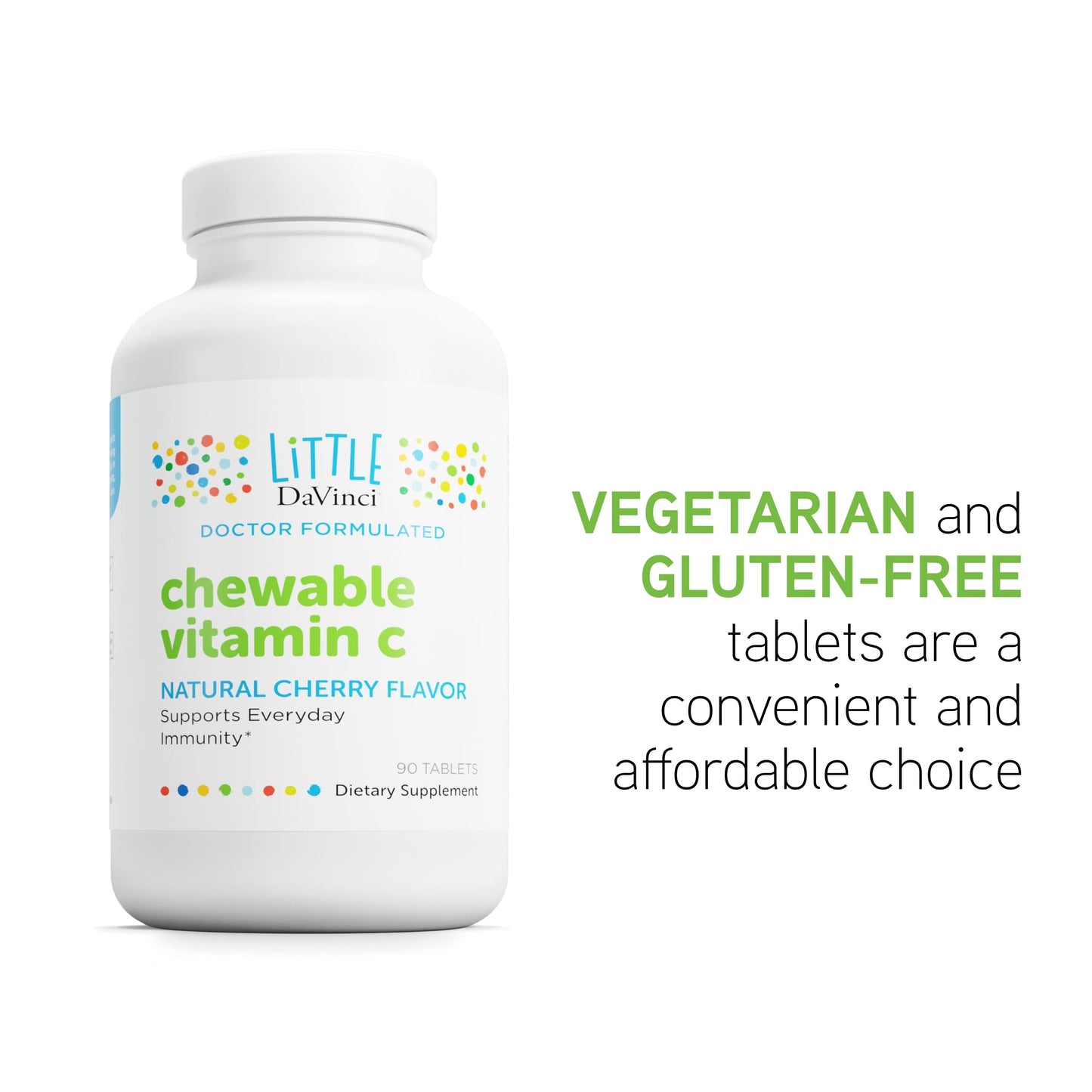 DAVINCI Labs Chewable Vitamin C for Kids – Immune Support, Skin Health & Wellness | Cherry Flavor, 90 Tablets
