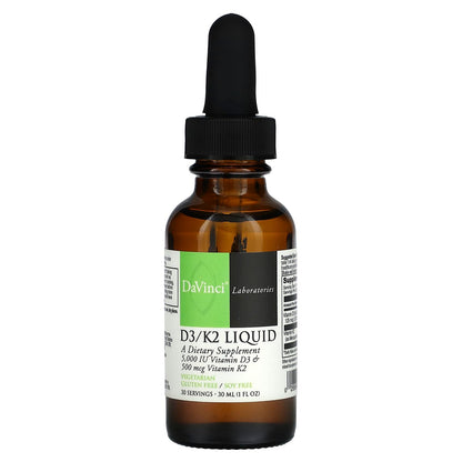 DAVINCI Labs D3/K2 Liquid - Vitamin D3 & K2 for Bone Health & Heart Health (30mL)