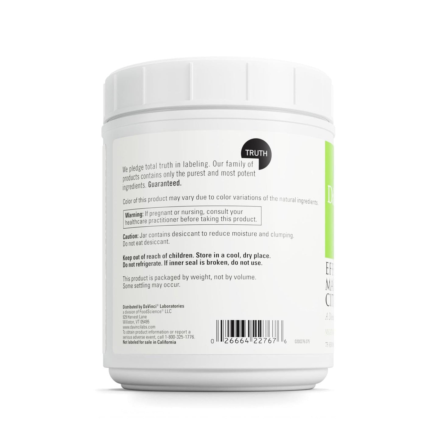 DaVinci Labs Effervescent Magnesium Citrate - 75 Servings (18.22 oz) - Lemon-Lime