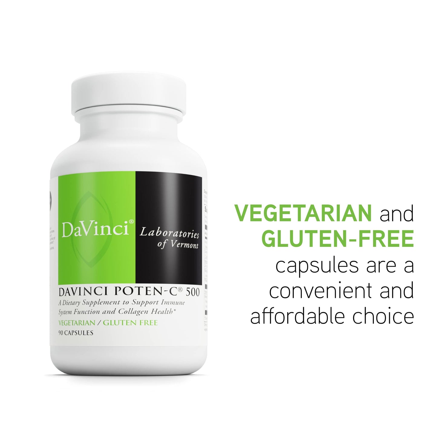 DAVINCI Labs Poten-C 500 – Immune Support & Collagen Health Vitamin C Supplement | Vegetarian & Gluten-Free | 90 Tablets