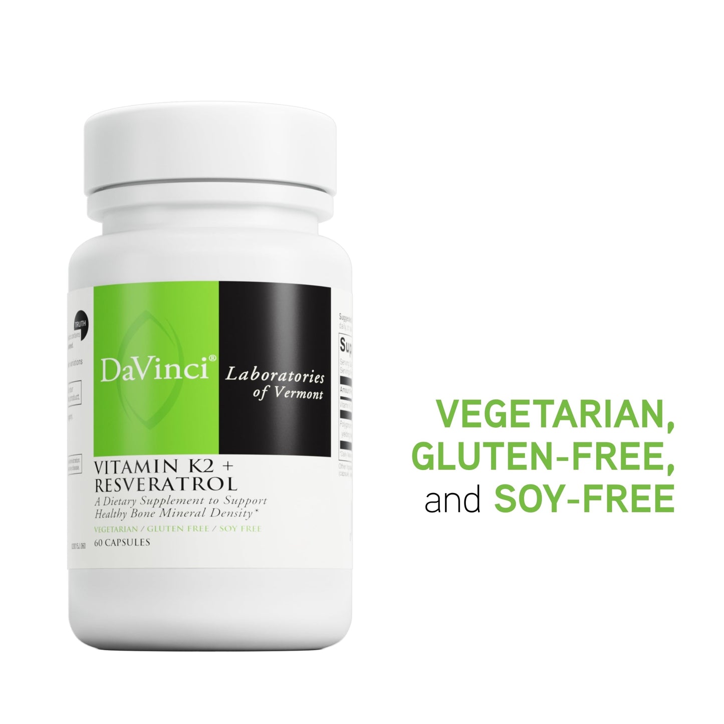 DaVinci Labs Vitamin K2 & Resveratrol – Bone & Heart Health (60 Caps) – Vegetarian, Gluten-Free, Soy-Free