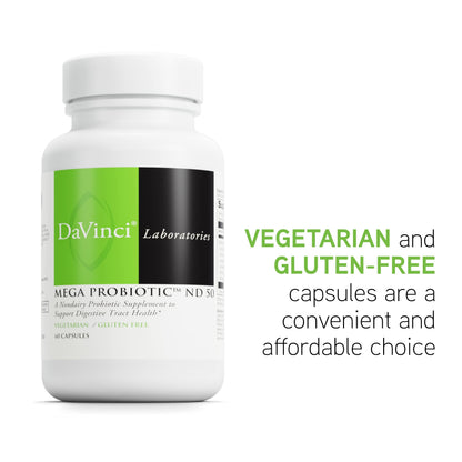 DAVINCI Labs Mega Probiotic ND 50 - Non-Dairy Probiotic with Prebiotic Fiber, 60 Vegetarian Capsules