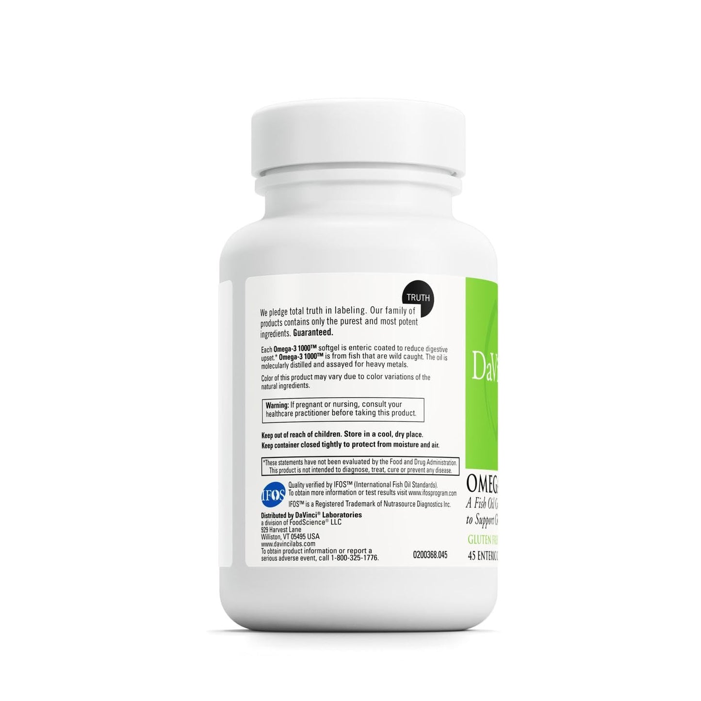 DAVINCI Labs Omega-3 1000 | Supports Cholesterol, Immune Health, Hair & Skin | Gluten-Free