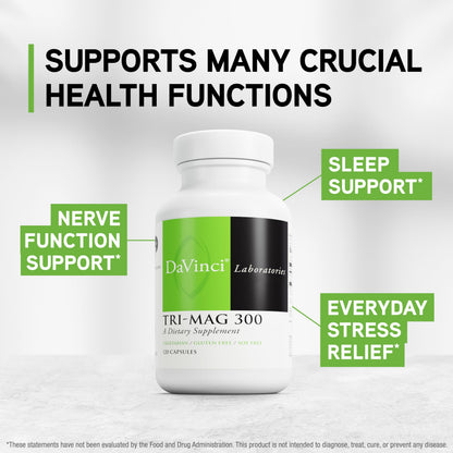 DAVINCI Tri-Mag 300: Triple Magnesium Glycinate, Taurate & Malate for Sleep & Nerve Support (120 Capsules)