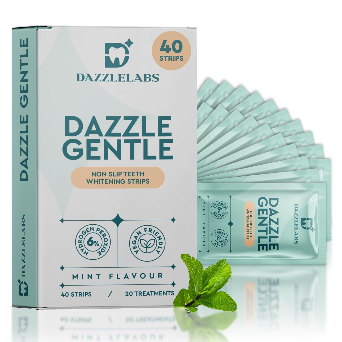 DazzleLabs Gentle Teeth Whitening Strips - 20 Pack, Mint, 6% Hydrogen Peroxide