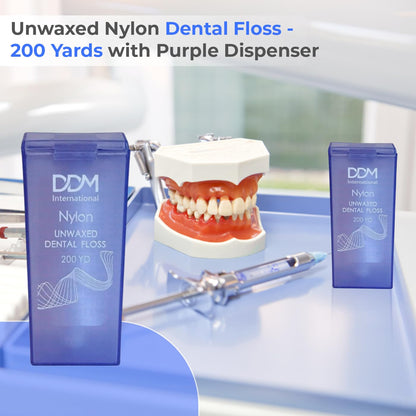 DDM International Nylon Unwaxed Dental Floss – 200 Yards, Dispenser Box | Teeth & Gum Protection for Adults