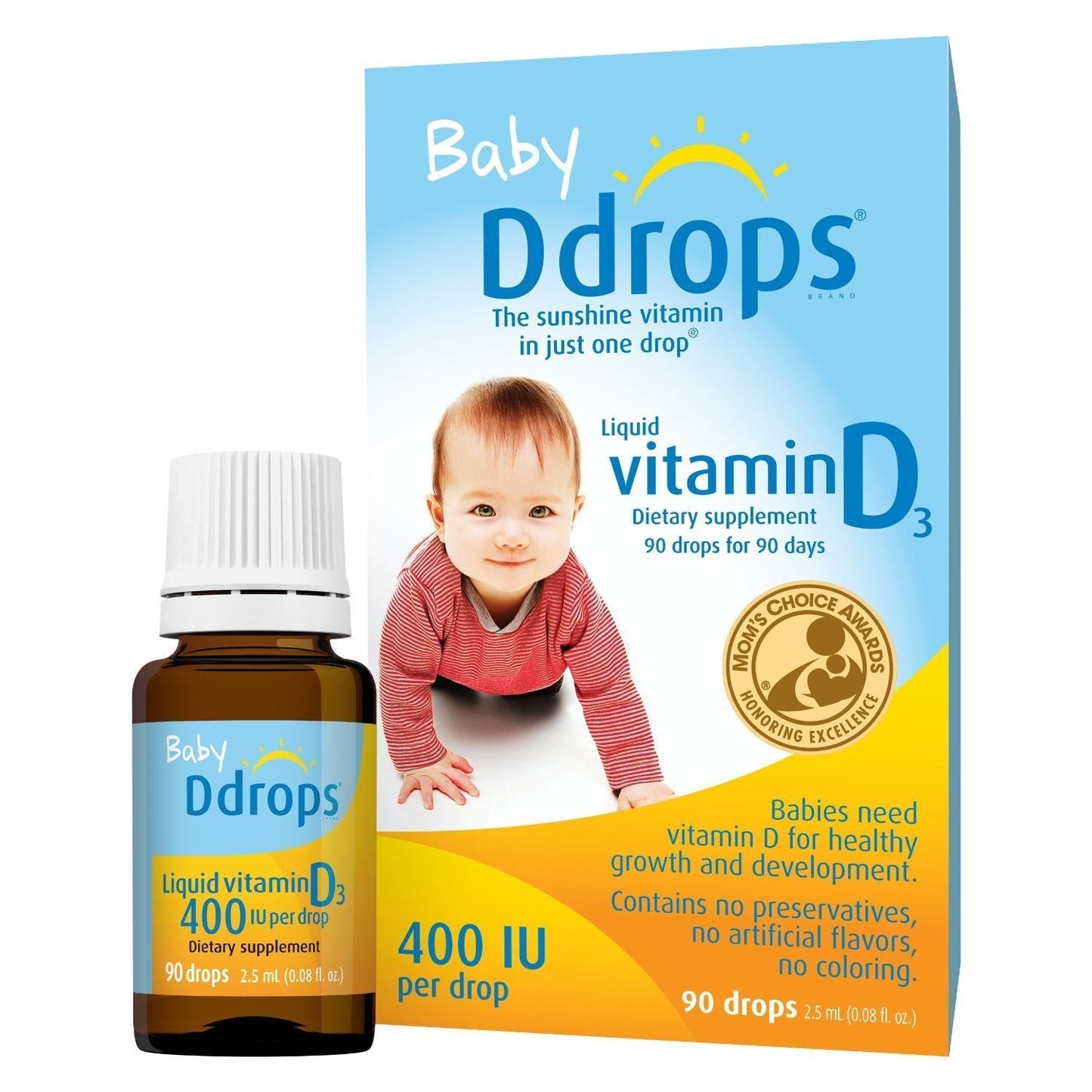 Ddrops 1072834 400 IU Liquid Vitamin D3 Drops for Babies – 0.08 fl oz Pack of 2