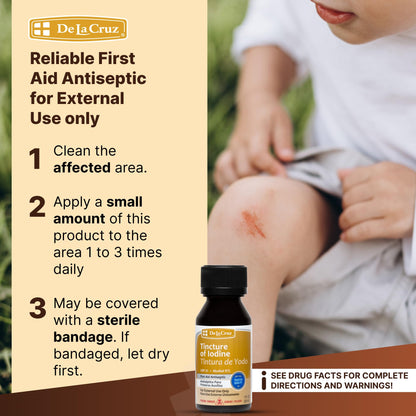 De La Cruz 2% Iodine First Aid Antiseptic – Made in USA – 1 FL OZ