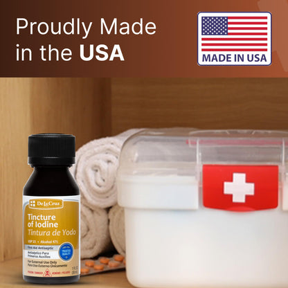 De La Cruz 2% Iodine First Aid Antiseptic – Made in USA – 1 FL OZ
