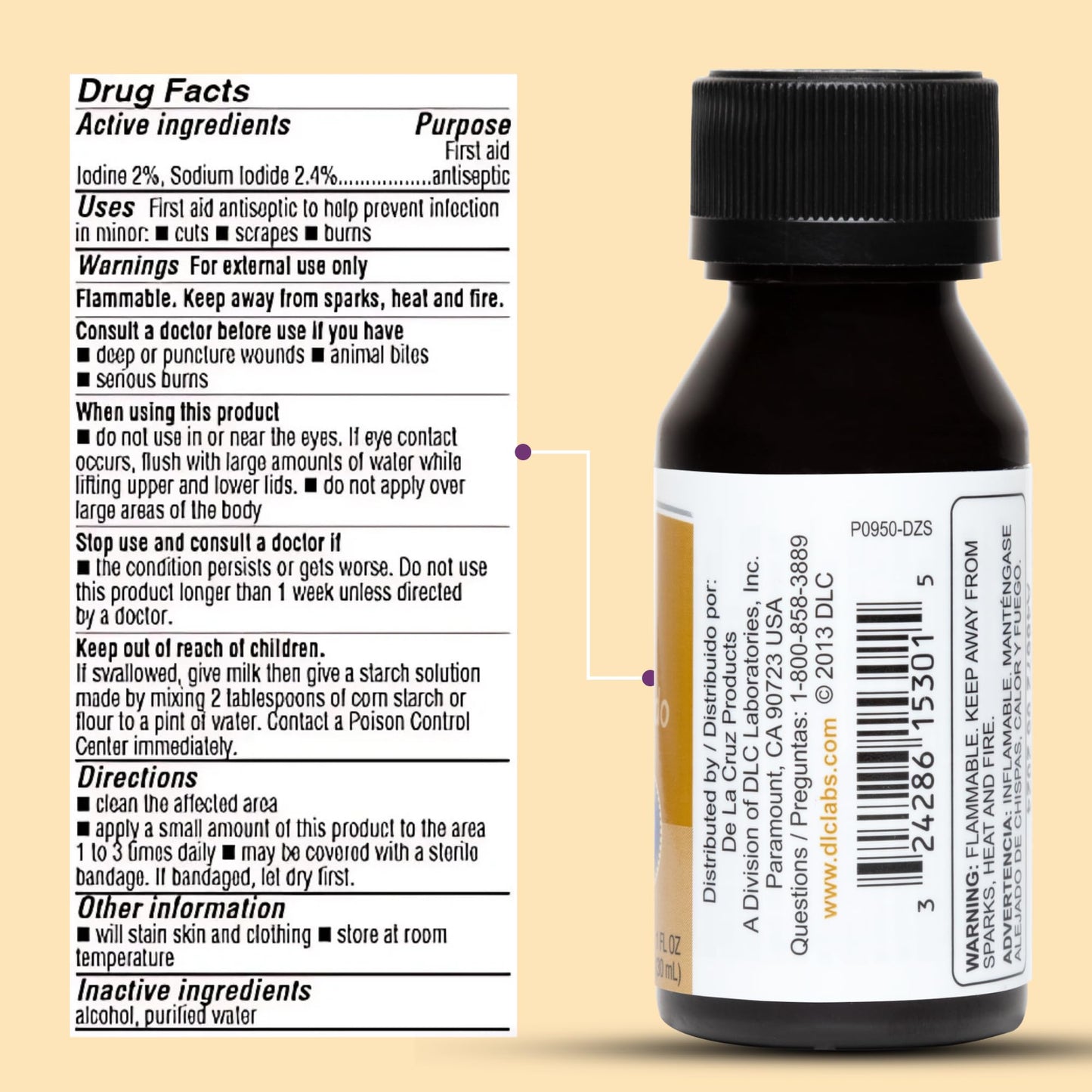 De La Cruz 2% Iodine First Aid Antiseptic – Made in USA – 1 FL OZ