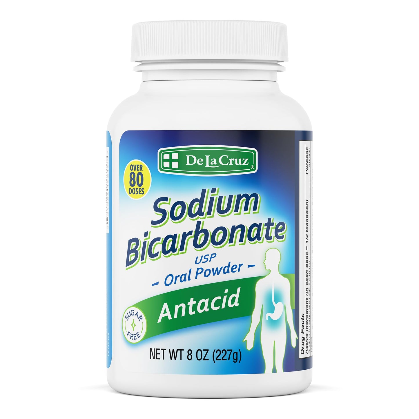 De La Cruz Pure Sodium Bicarbonate Powder 8 oz – Aluminium-Free Antacid, Baking Soda & Baking Powder – Packed in USA