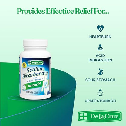 De La Cruz Pure Sodium Bicarbonate Powder 8 oz – Aluminium-Free Antacid, Baking Soda & Baking Powder – Packed in USA