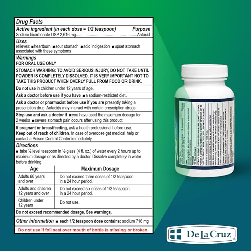 De La Cruz Pure Sodium Bicarbonate Powder 8 oz – Aluminium-Free Antacid, Baking Soda & Baking Powder – Packed in USA