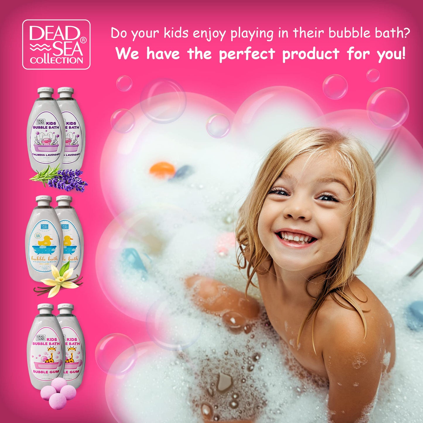 Dead Sea Collection Bubble Bath for Kids - Bubble Gum Scent, 2 x 33.8 fl oz