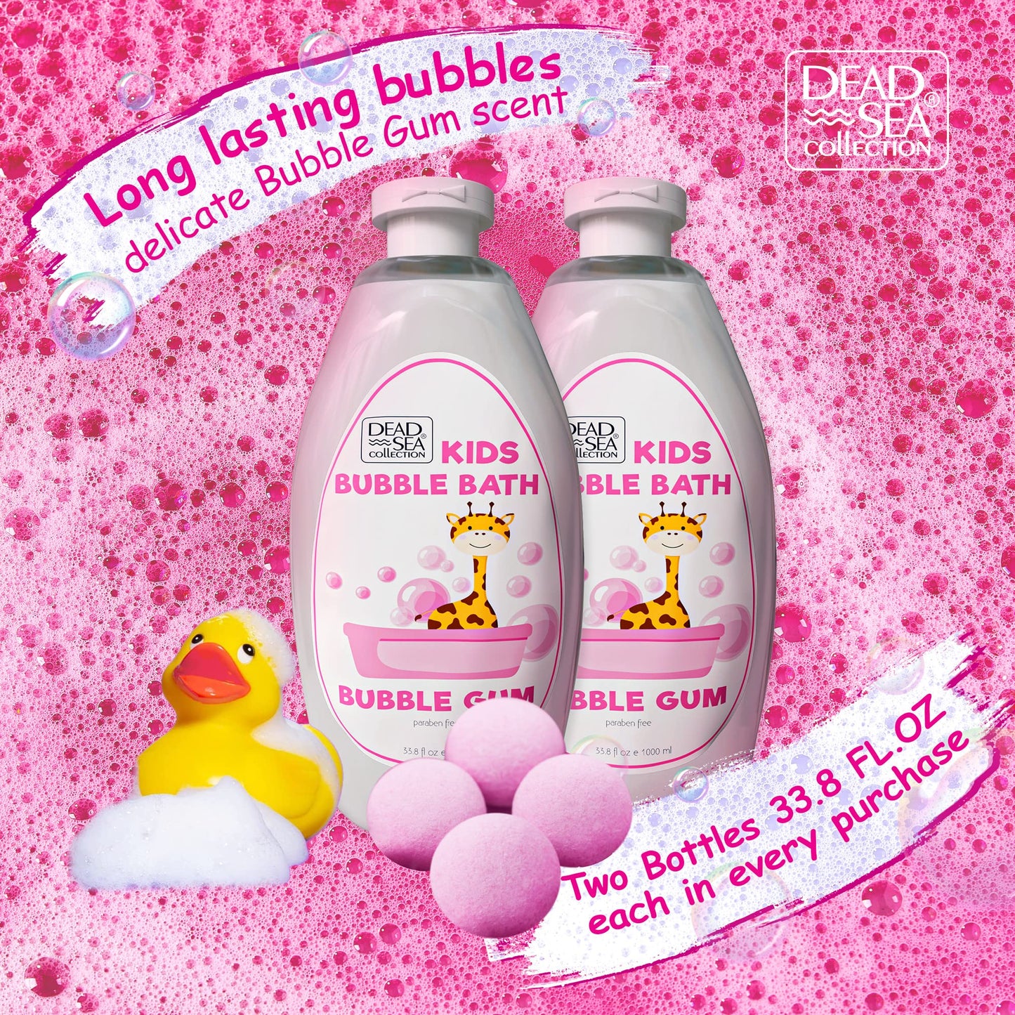 Dead Sea Collection Bubble Bath for Kids - Bubble Gum Scent, 2 x 33.8 fl oz