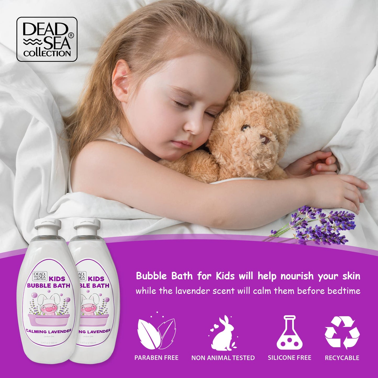 Dead Sea Collection Bubble Bath for Kids with Lavender – 2 x 33.8 fl oz (67.6 fl oz total)