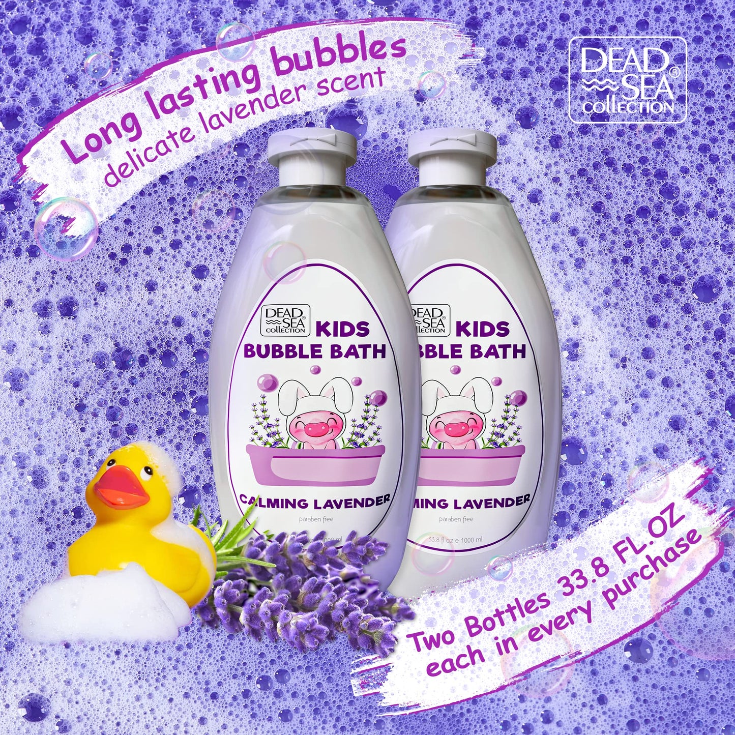 Dead Sea Collection Bubble Bath for Kids with Lavender – 2 x 33.8 fl oz (67.6 fl oz total)