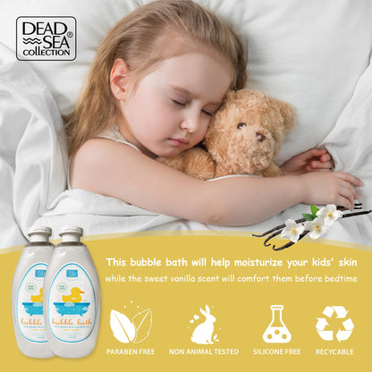 Dead Sea Collection Bubble Bath for Kids with Vanilla – 2 x 33.8 fl oz (67.6 fl oz) – Cleansing & Moisturizing Bubbles