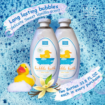 Dead Sea Collection Bubble Bath for Kids with Vanilla – 2 x 33.8 fl oz (67.6 fl oz) – Cleansing & Moisturizing Bubbles