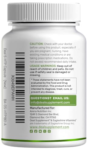 Deal Supplement 5-HTP 200mg per Serving, 240 Capsules | 98% African Griffonia Seed Extract | 4-in-1 Formula + L-Theanine, L-Tryptophan & GABA