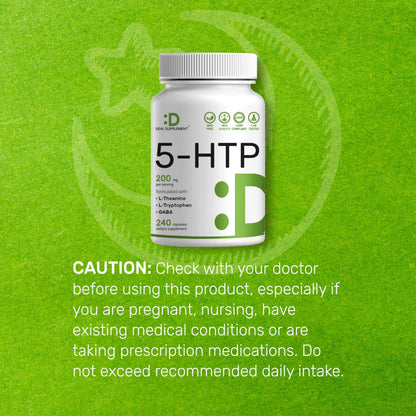 Deal Supplement 5-HTP 200mg per Serving, 240 Capsules | 98% African Griffonia Seed Extract | 4-in-1 Formula + L-Theanine, L-Tryptophan & GABA