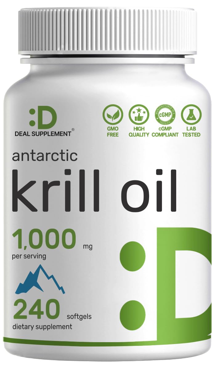 Antarctic Krill Oil 1,000mg – 240 Softgels | Mercury Free, No Fishy Taste | Omega-3 EPA/DHA
