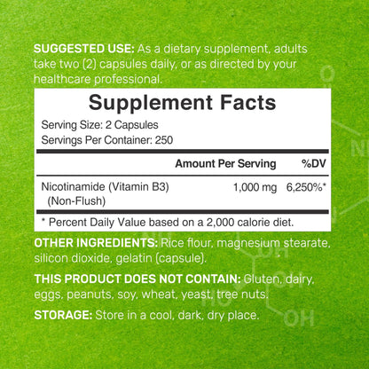 DEAL SUPPLEMENT Vitamin B3 Nicotinamide 1,000mg – 500 Capsules, Flush Free, Non-GMO BritishVita | Premium UK Vitamins & Wellness Supplements