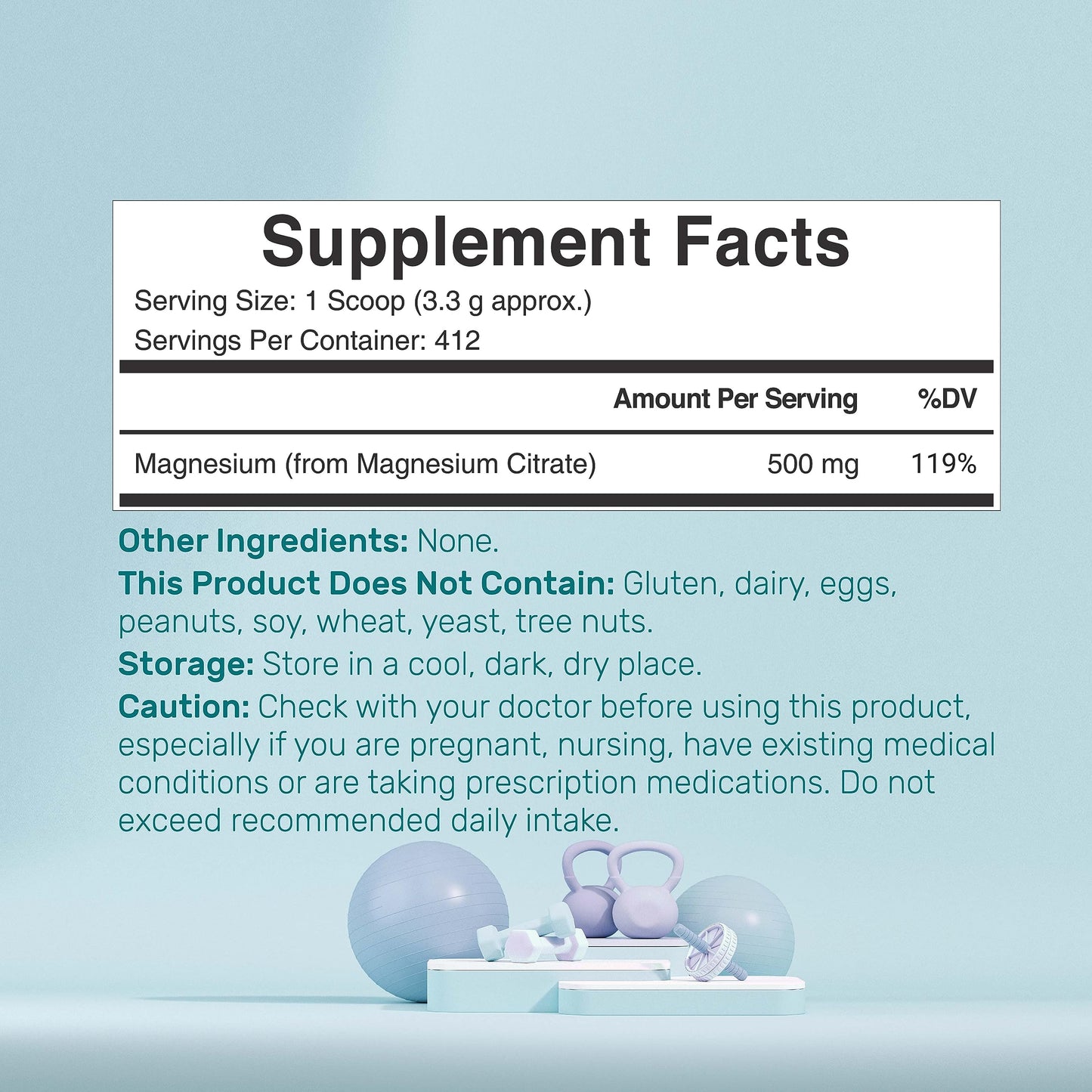 Magnesium Citrate Powder 500mg – 3lb Unflavored, Easily Absorbed, Non-GMO