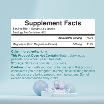 Magnesium Citrate Powder 500mg – 3lb Unflavored, Easily Absorbed, Non-GMO