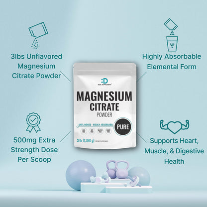 Magnesium Citrate Powder 500mg – 3lb Unflavored, Easily Absorbed, Non-GMO