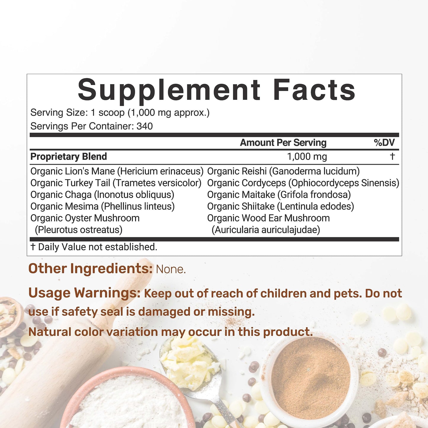 Organic Mushroom Powder 12oz | 10-in-1 Blend for Immune, Energy & Brain Health | Non-GMO Vegan