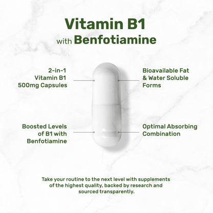 Deal Supplement Vitamin B1 500mg + Benfotiamine – 240 Capsules | 2-in-1 Thiamine B1