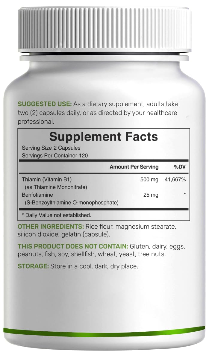 Deal Supplement Vitamin B1 500mg + Benfotiamine – 240 Capsules | 2-in-1 Thiamine B1