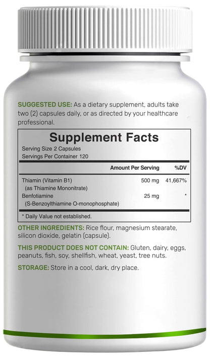 Deal Supplement Vitamin B1 500mg + Benfotiamine – 240 Capsules | 2-in-1 Thiamine B1