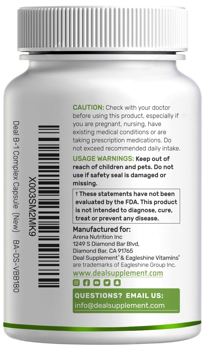 Deal Supplement Vitamin B1 500mg + Benfotiamine – 240 Capsules | 2-in-1 Thiamine B1