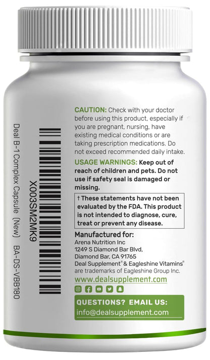 Deal Supplement Vitamin B1 500mg + Benfotiamine – 240 Capsules | 2-in-1 Thiamine B1