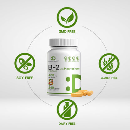 DEAL SUPPLEMENT Vitamin B2 400mg Riboflavin with Magnesium Glycinate 400mg – 240 Capsules
