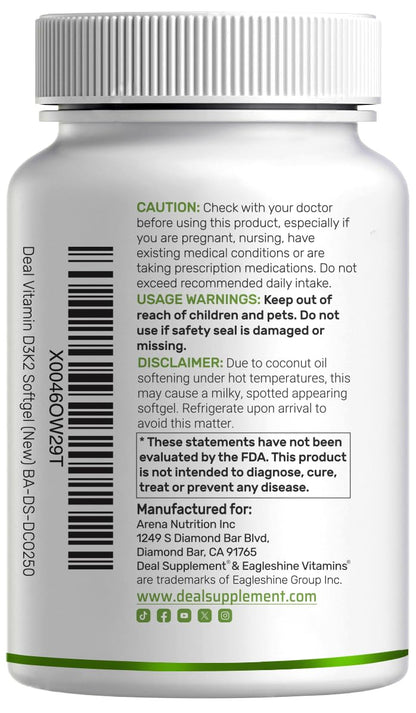 Vitamin D3 5000 IU + K2 MK7 Softgels — 2-in-1 Coconut Carrier | Heart, Bones & Immune Support
