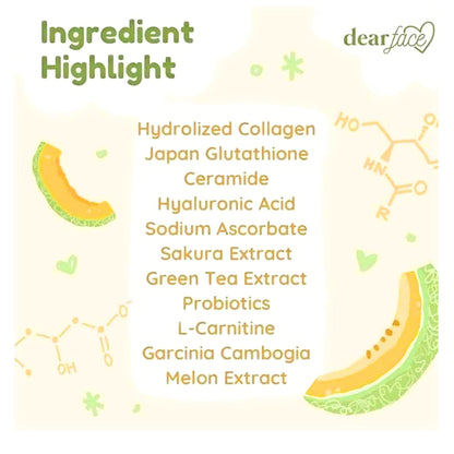 Dear Face Beauty Milk Japanese Collagen MELON Drink – 50,000 mg Hydrolyzed Collagen, 6.3 oz