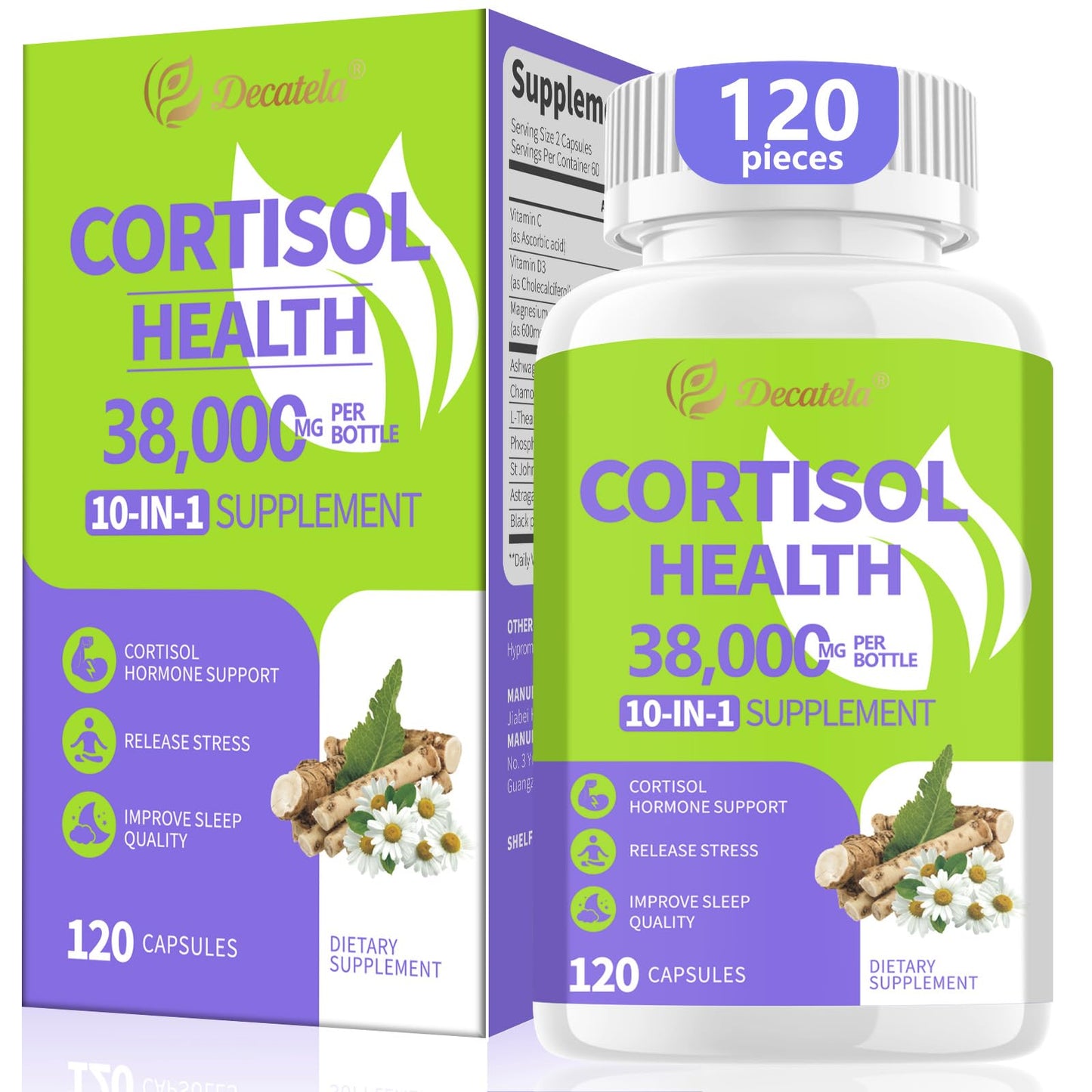 Decatela 120 Caps – 10-in-1 Cortisol Reducer for Women, Non-GMO