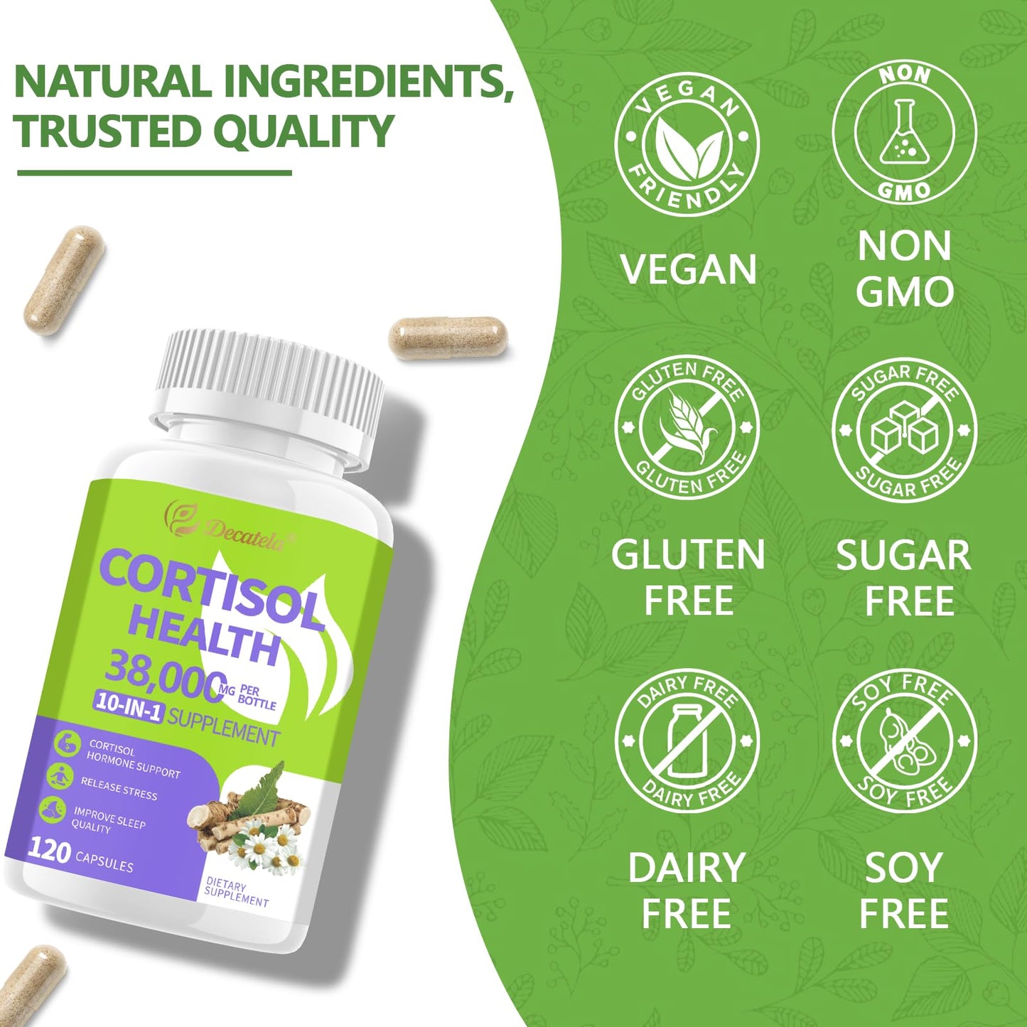 Decatela 120 Caps – 10-in-1 Cortisol Reducer for Women, Non-GMO