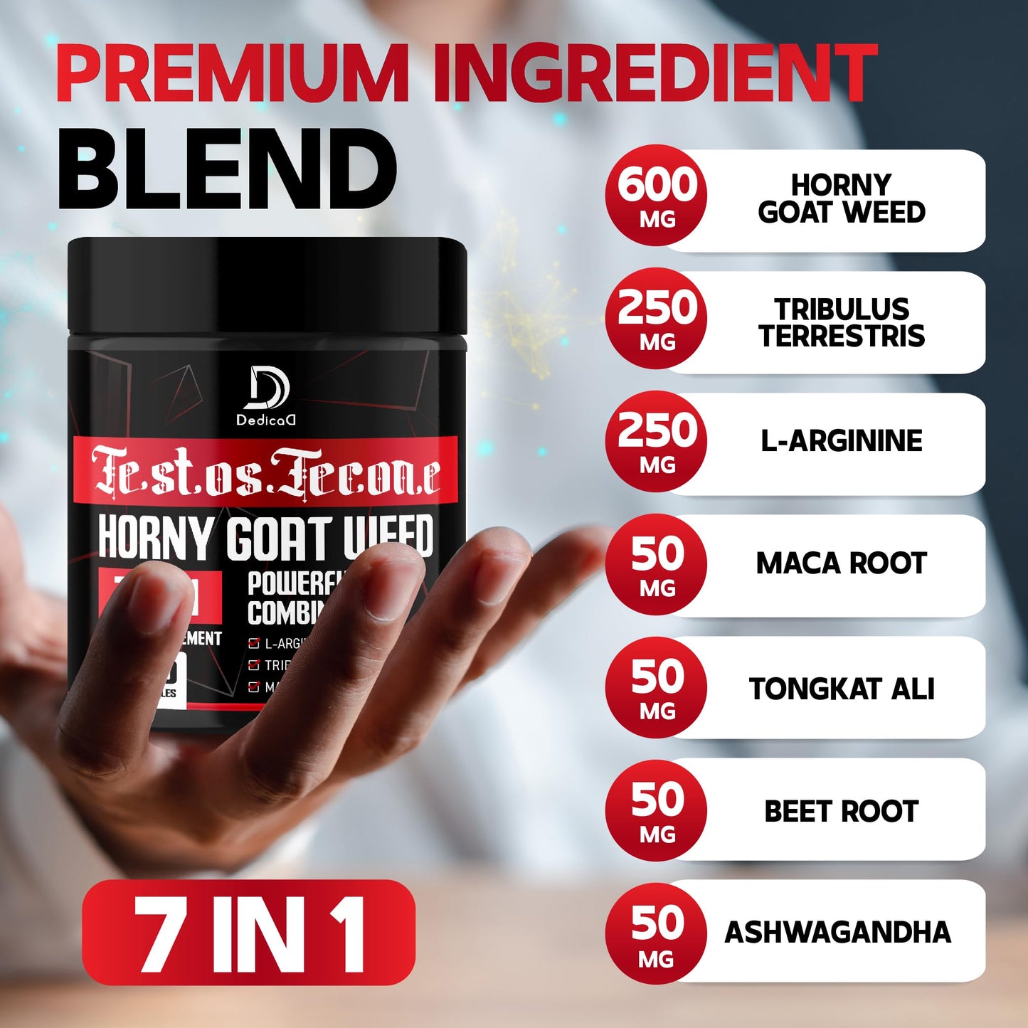 DEDICAD 7-in-1 Ultra Test Support – Energy & Muscle Strength (120 Capsules)