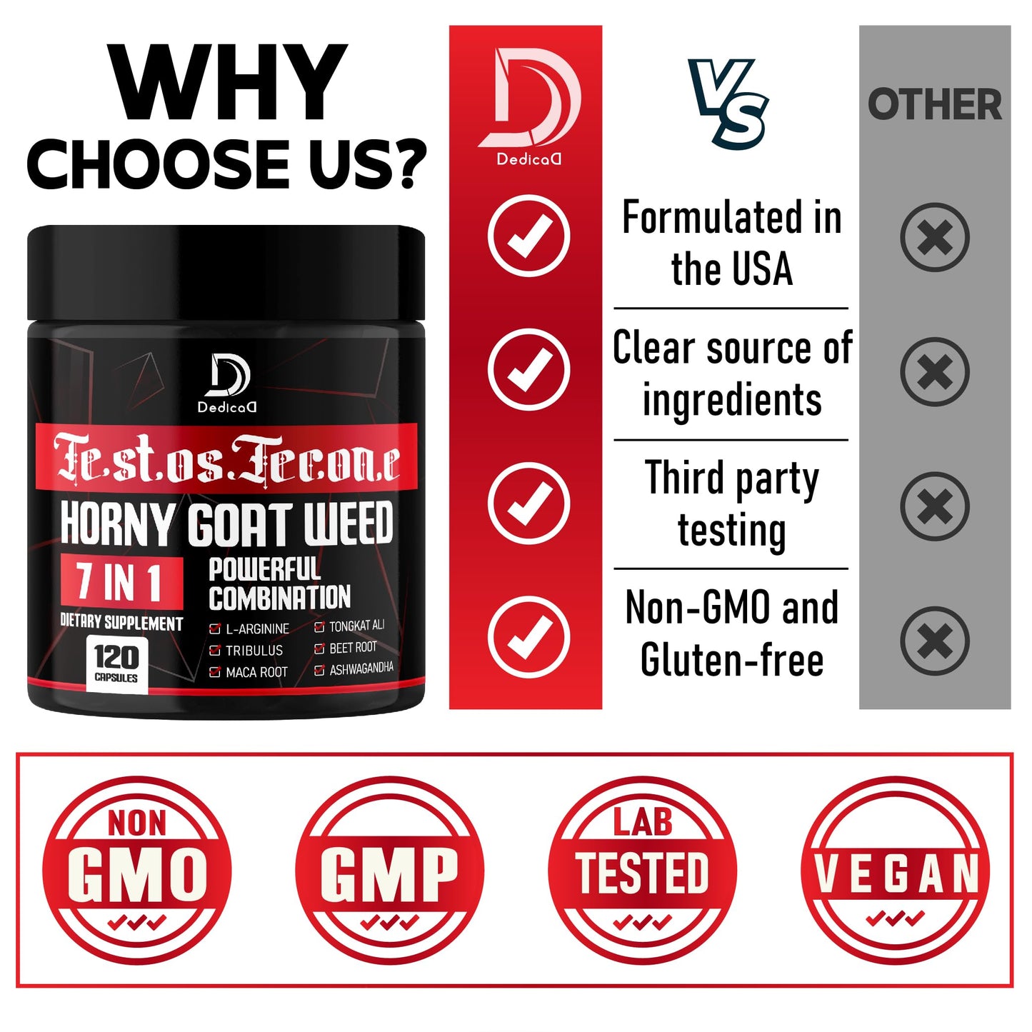 DEDICAD 7-in-1 Ultra Test Support – Energy & Muscle Strength (120 Capsules)