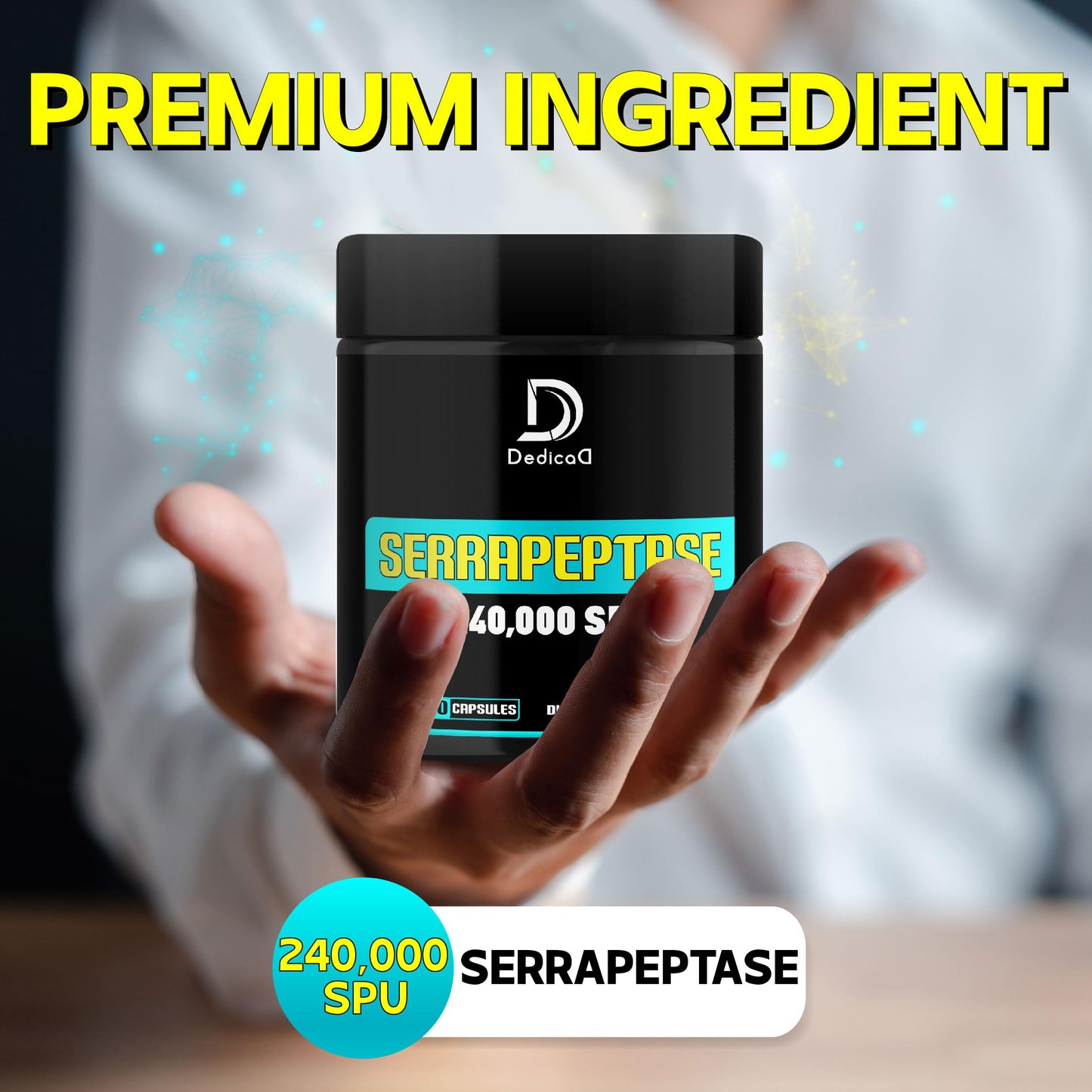 DEDICAD Serrapeptase 240,000 SPU - 150 Capsules (75 Servings) for Breathing, Heart Health & Immunity