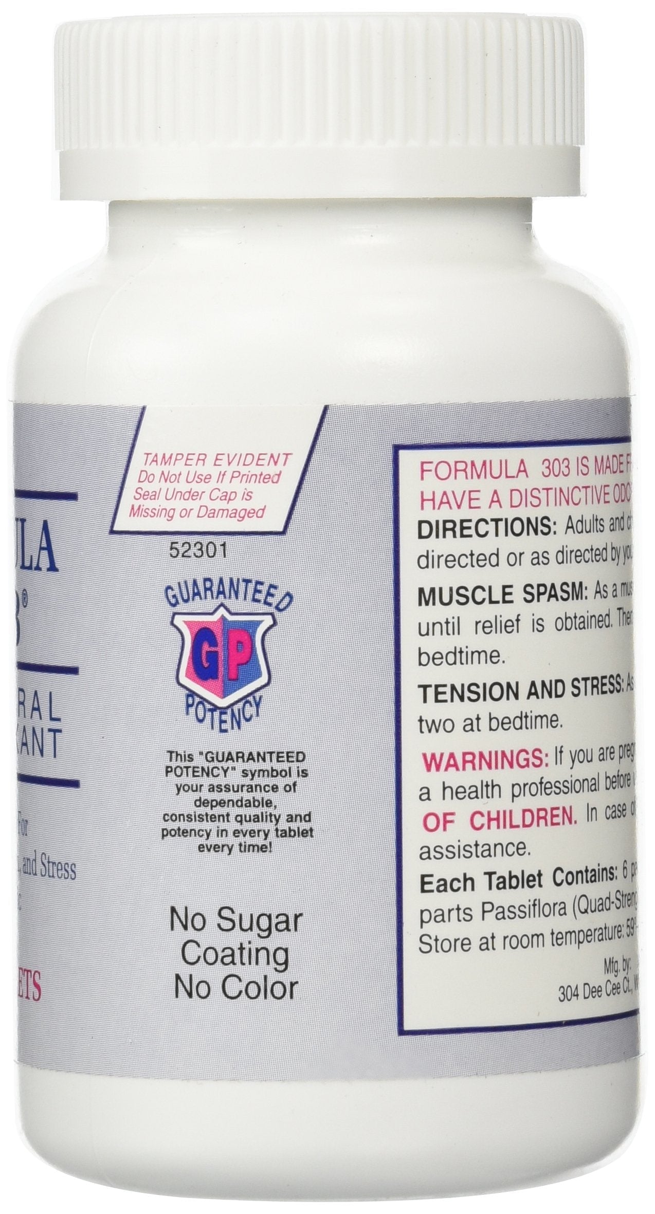 Dee Cee Laboratories Formula 303 Maximum Strength All-Natural Relaxant Tablets (250 Count) – Magnesium, Valerian Root, Passion Flower